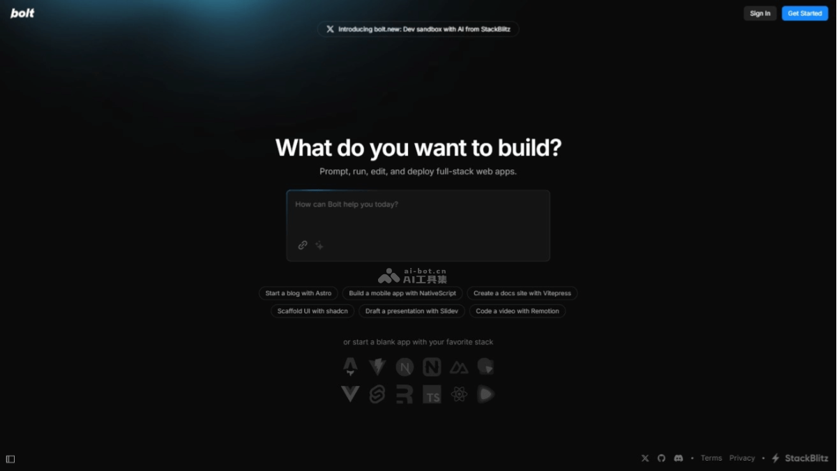 Bolt․new – AI全栈 Web 编程工具,自动写代码、运行、部署
