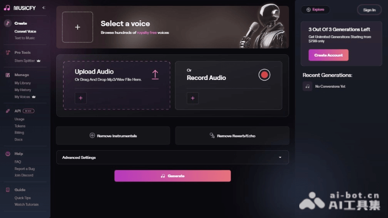 Musicfy AI – AI音乐创作平台,支持AI虚拟歌手、音乐生成