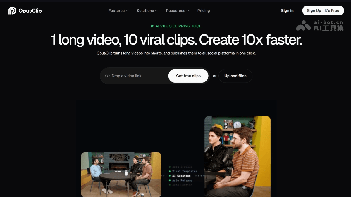 OpusClip – AI视频剪辑工具,自动识别精彩片段生成社媒短视频