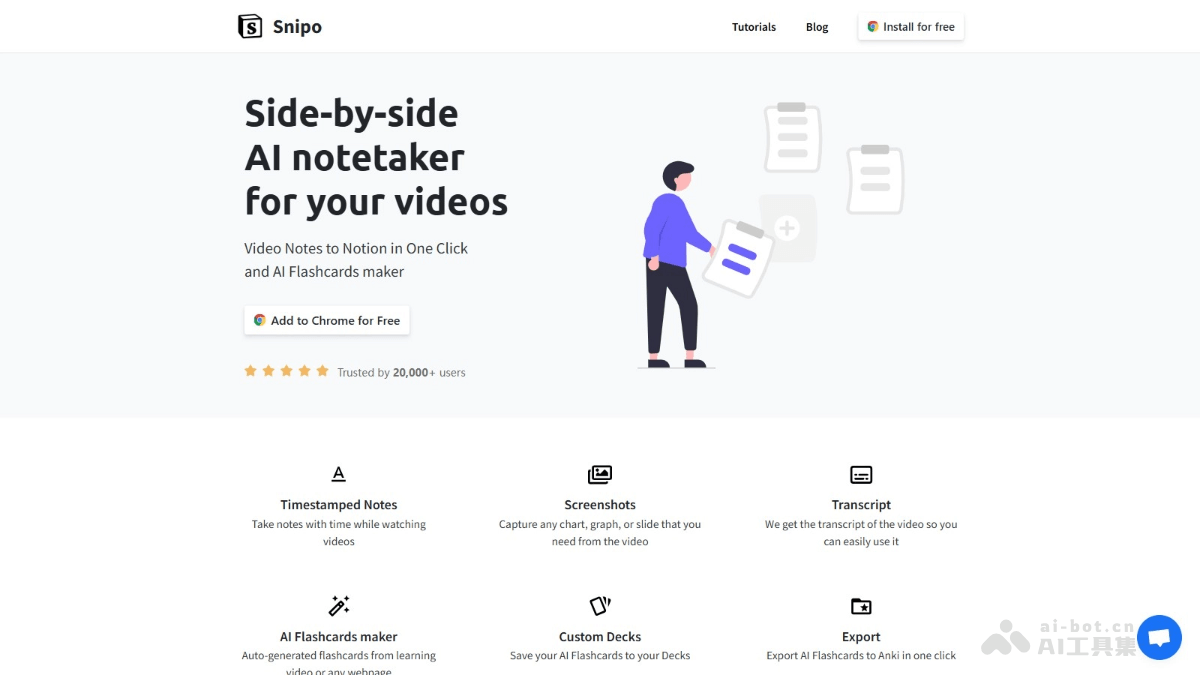 Snipo – AI视频笔记工具,自动从视频内容生成AI闪卡一键同步到Notion