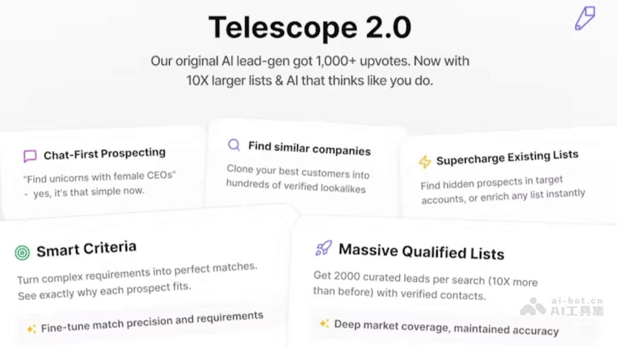 Telescope 2.0 – AI销售线索生成平台,自定义搜索条件精准定位销售线索