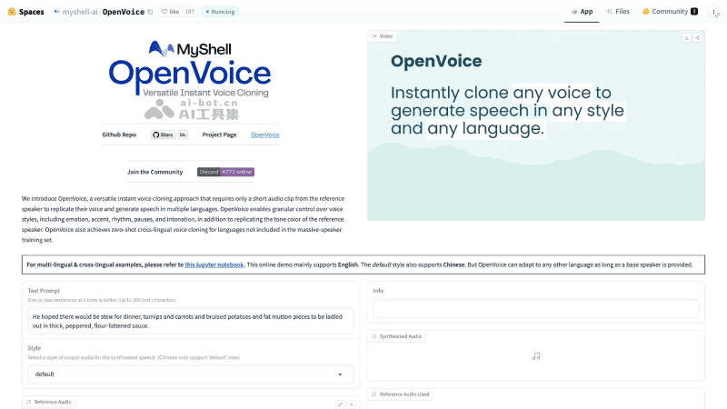 OpenVoice – 免费开源的AI语音克隆项目